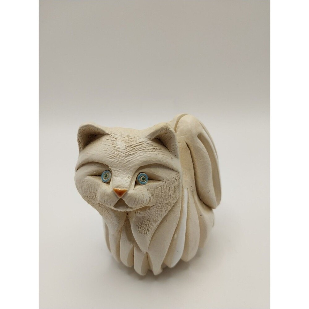 Artesania Rinconada Uruguay Signed White Ceramic Cat Figurine Hand Painted Art